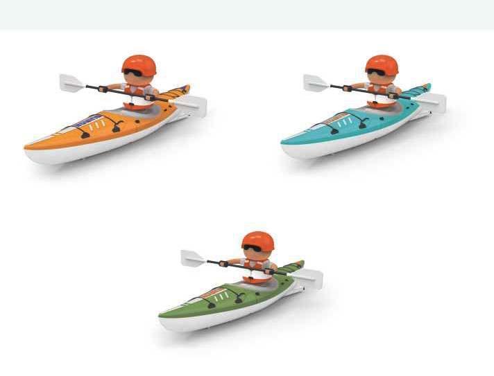 Colorful rowing remote-controlled kayak